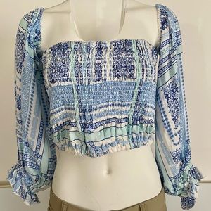 NWT Rampage Off The Shoulder long Sleeve Smocked Cropped Top